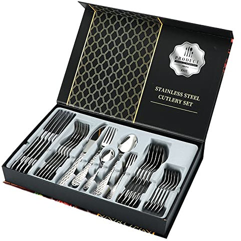 Tafelsilber-Set für 6 Personen, 30-teiliges Besteckset, Utensilienset für Hochzeit, Weihnachten, Halloween, Jahrestag, Valentinstag, Abendessen bei Kerzenschein, Wabenmuster, Retro, Familie, langlebig