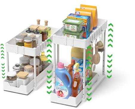 Meltrck - Rangement sous Évier - Organisateur sous Evier Tiroir Coulissant à Extraction - Rangement Et Organisation De Cuisine,Noir (Réglable en Hauteur,Blanc)