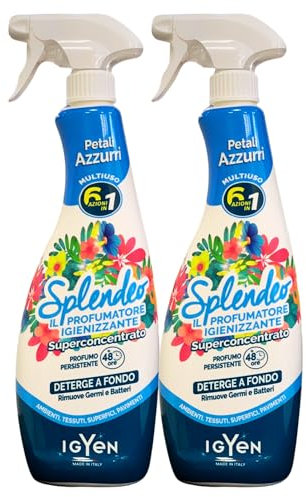 Detergente Multiuso Spray, Il Profumatore Igienizzante Superconcentrato, PETALI AZZURRI. Deterge a Fondo, Rimuove Germi e Batteri, 48h di Pulito Profumato 750ml (2 Spray)