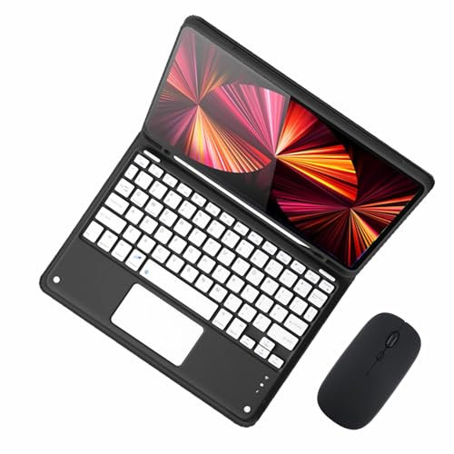 GUPENAA Tastatur Hülle für iPad 6/5. Generation 2018 2017, Air 2/Air 1, Pro 9,7 mit Touchpad, Integrierter Bleistifthalter, Magnetische Abnehmbare Kabellose Bluetooth-Tastatur mit Maus,Schwarz