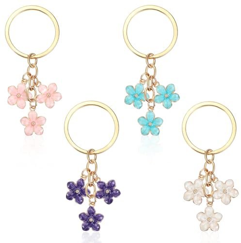 AOZUO 4 Stück Schlüsselanhänger Damen,Taschenanhänger,Keychain Aesthetic Süße Blumen Rosa Charm Anhänger Niedliche Kirschblüten Charms für Frauen Mädchen Tasche Handtasche Geldbörse Dekoration
