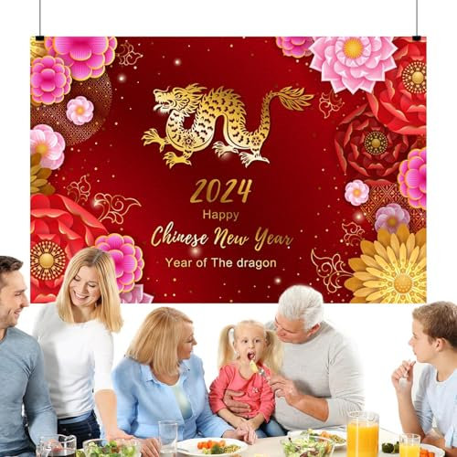 FANGZ 2024 Lunar New Year Hintergrund, Happy Chinese New Year Banner 2024 | Traditionelles Banner zum Mondneujahr 2024 - Mehrzweck-Partydekorationsbanner für Outdoor-Aktivitäten, Zuhause, Schule,