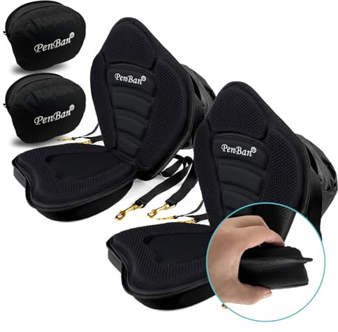 PenBan Universelles Deluxe-Kajak-Sitzkissen mit Aufbewahrungstasche für Kajak, gepolstertes Boot, SUP, Kanu, Angelboot, Sitze mit 4 verstellbaren Gurten (2 Stück, schwarz, dick)