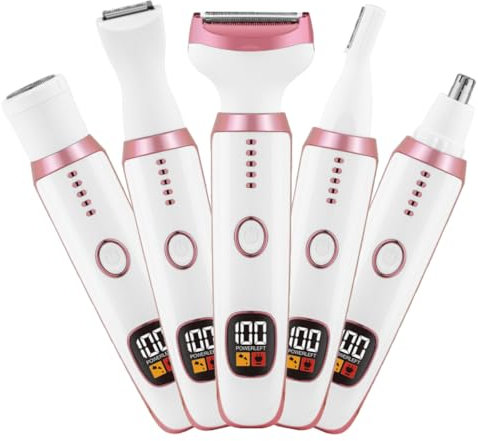 Maquinilla de afeitar eléctrica para mujer, recortadora de bikini 5 en 1, afeitadora corporal para nariz, pelo, cara, cejas, brazos, piernas, axilas, axilas, zona púbica, reemplazable, afeitadora