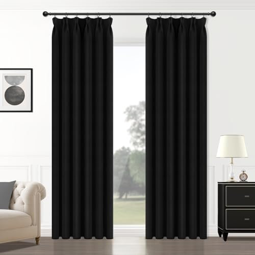 MRTREES Vorhang kinderzimmer gardinen schwarz verdunkelung gardinen mit kräuselband Wohnzimmer gardinen modern Set Blackout Vorhang für Schlafzimmer Küchen jugendzimmer Junge 245x140cm (HxB) 2er Set