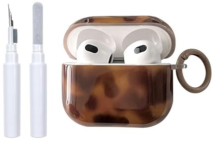 Reownest for Airpods 4th Generation (2024) with Cleaner Kit, Cute Amber Brown Pattern Aesthetic Design Shockproof Keychain Cover Soft Headphone Cases for Airpods 4 -Amber