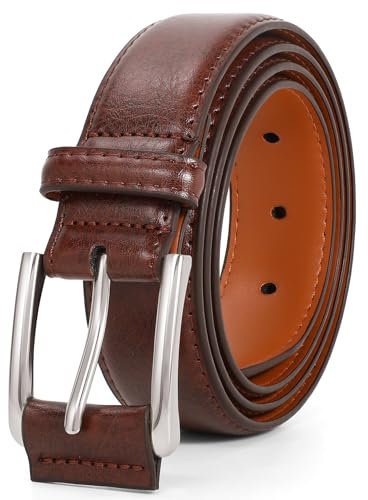 JasGood Ledergürtel Herren Gürtel Herren aus Kunstleder für Männer Anzug Business Jeansgürtel 33mm Breit Herrengürtel mit Dornschließe,Dunkelbraun,130cm