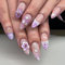 24pcs French Tip False Nails Medium Length Almond Press on Nails Purple Ombre Fake Nails 3D Flower Stick on Nails Removable Glue-on Acrylic Full Cover Nails Women Girls Gifts Nail Art Accessories