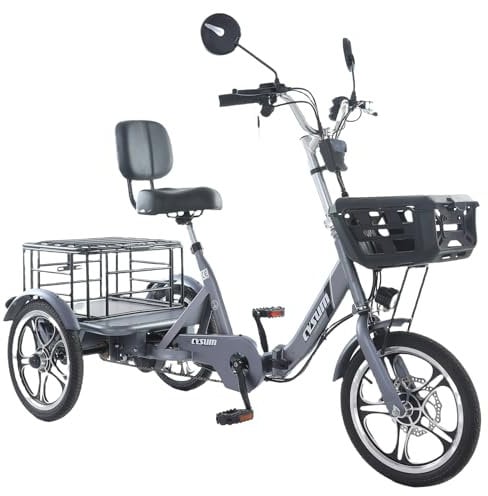 cysum Faltbares Elektrisches Dreirad, 16 Zoll Tricycle E Bike für Erwachsene Herren Damen Elektrofahrrad Lastenfahrrad 48V 22Ah Akku Elektrofahrrad 3 Räder