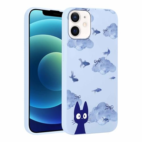Phoona Cat Fish Pattern Phone Case for iPhone 12 mini 5,4, Cute Aesthetic Design Print Funda with TPU Slim Liquid Silicone Shockproof Protection Soft Phone Cover for Women Girls