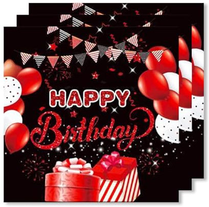 ParPix 20 Stück Geburtstag Servietten Schwarz Rot, 33x33cm Happy Birthday Servietten, Servietten Geburtstag für Junge Mädchen, Premium Geburtstagsservietten