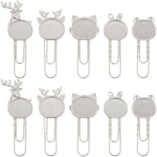 SUNNYCLUE 1 Box 20 Stück 5 Stile Cabochon Lesezeichen Vintage Lesezeichen Metalllegierung Silber Katze Kaninchen Tierform Blanke Retro Lünetten Lesezeichen Einstellungen Für Erwachsene Lesezeichen Bas