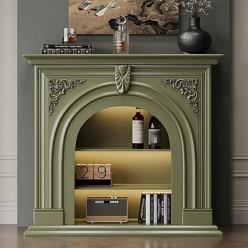 JYHHGDS Meuble TV avec cheminée, Console multimédia avec étagères Ouvertes, Centre de Divertissement Moderne, Meuble décoratif en Bois, Meuble TV Haut, Aucune Installation requise (Vert)
