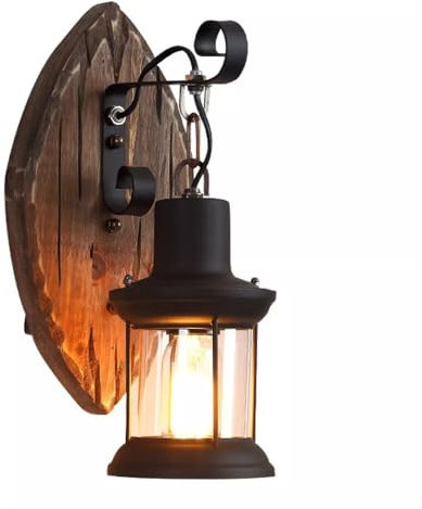 Wulimasun Wandleuchte Vintage aus Holz, E27, Industrielle Wandleuchte, Vintage, Gartenlampe, für den Außenbereich, Retro, rustikal, für Restaurant, Allee, Flur, Eingang, Bar, Café