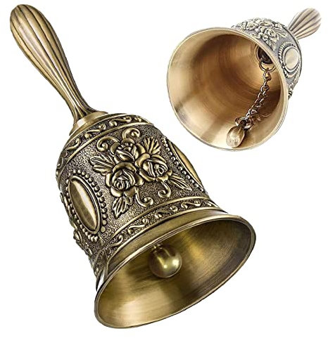 Campana De Llamada De Aleación De Zinc Clásica Tradicional Servicio Handbell Loud Call Bell con Mango para La Escuela Campana de Mano, Campana Clásica de Zinc, Servicio Retro, 1 Unidad, Color Bronce