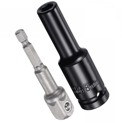 MACHSWON 1/2 Drive Socket Accessory Set 8mm Deep 6-Point Impact Socket 3 Length and 1/4 Hex Shank Adapter