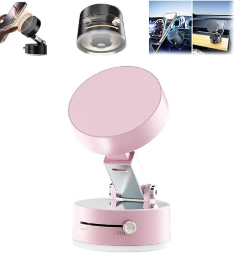 Support de Téléphone à Vide Magnétique Pliable, Support de Voiture D'aspiration électrique à 360 °, Support Pivotant Double Face pour la Voiture, Miroir, Porte-téléphone Portable Mains Libres (Rose)