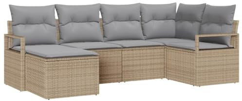 vidaXL 6-teiliges modulares Gartensofa-Set mit Kissen in Beige aus Poly-Rattan für 4 wetterfeste Moderne Terrassenmöbel für den Garten im Sommer