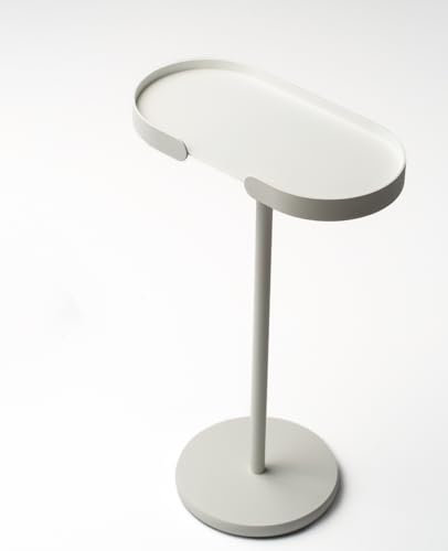Siqual Design Metall Beistelltisch mit festem Tablett, wetterfest & stabil für Wohnzimmer, Balkon & Garten, Made in EU – Beistelltisch Stan (Weiß)