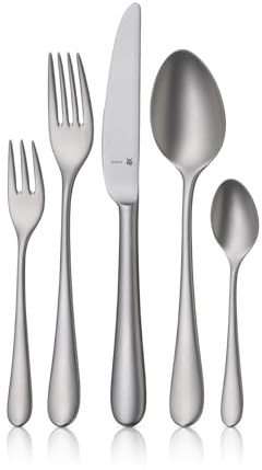 WMF Merit Besteck-Set, 30-teiliges Set, 6 Personen, sandgestrahlt, Ergonomisch, Cromargan protect®, Spülmaschinenfest, Geschmiedete Klingen, Besteckbox 1140916310