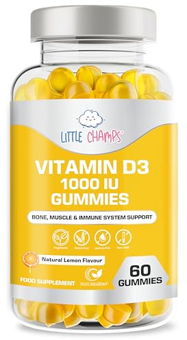 Vitamin D3 1000IU Gummies for Children– 60 VIT D Gummies – Kids Vitamin D (Age 5+) for Bone, Muscle & Immune Support | Natural Lemon Flavour | Vegetarian, Non-GMO | Made in UK By NATURES ZEST