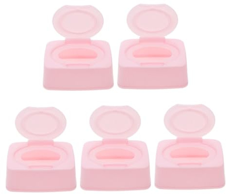 VALICLUD 5pcs Pink Child Friendly Flip Top Wipes Dispenser Box for Wet Wipes and Cotton Pads with Universal Compatibility Pp Material, Portable Travel Tissue Holder Suitable for Car