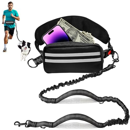 Guinzaglio da jogging per cani, guinzaglio per cani con cintura addominale, guinzaglio per cani a mano libera, cintura addominale per cani con cuciture riflettenti, pettorina per cani di taglia grande