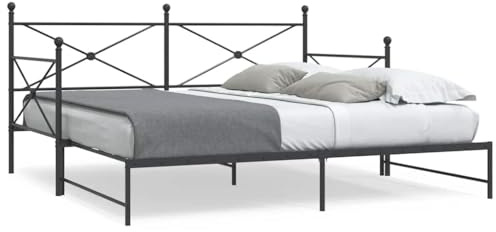 Mandloder Tagesbett Ausziehbar ohne Matratze, Schwarz, 100x190 cm Stahlrahmen, Vielseitiges Schlafsofa mit Lattenrost für Gäste, Platzsparendes Design