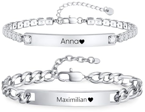 Personalisiertes Paar Armband mit Gravur Partner Armbänder Damen Herren | Herz Pärchen Schmuck Silber Gold, Individuell Graviertes Geschenk für Paare, Weihnachten Valentinstag Vatertag