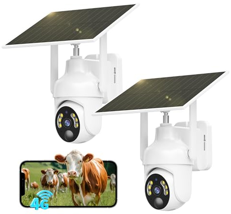SEHMUA 4G LTE Telecamera Esterno con SIM e pannello solare, 2K HD, 2 Pezzi