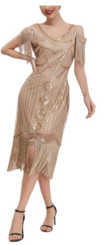 Karneval Kleidung Flapper - Kleid für Damen im Stil der 1920er Jahre, Kleid mit Langen Fransen, brüllendes 20er Jahre mit Pailletten Perlen
