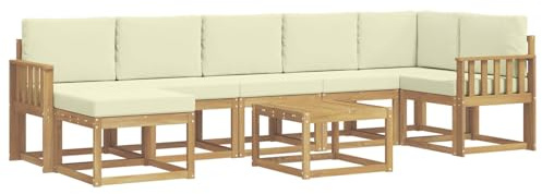 vidaXL Outdoor-Sofagarnitur mit Kissen 8 pcs Weiß und Creme Polyester, Modernes Garten-Sofa-Set, Flexible Sitzgelegenheiten, Akazienholz, Lounge für Poolbereich, schnell zusammengebaut