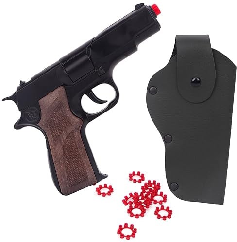 Toyland® 17cm (7”) Black Die-Cast Metal Command Toy Shot Gun with Holster - 8 Shot Cap Gun With 96 Shots Included - Action Role Play Pistol Set for Kids - Fancy Dress Accessories - Ages 3+