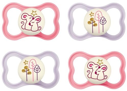 MAM Air NIGHT Silikon Schnuller 6-16 MAM Air Night Girl Mix // 4er Set // inkl. 2 Sterilisiertrasportboxen