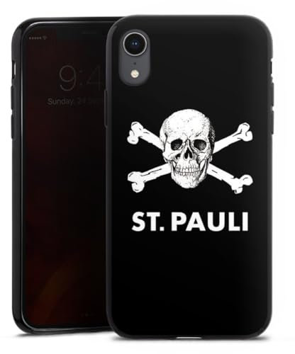 Silikon Hülle kompatibel mit Apple iPhone Xr Case schwarz Handyhülle FC St. Pauli Totenkopf Offizielles Lizenzprodukt