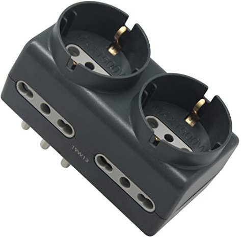 Electraline 71067 Adattatore Per Spina Tedesca, Multipresa 6 Posti 2 Schuko + 4 Bivalenti 10/16A, Grigio Scuro