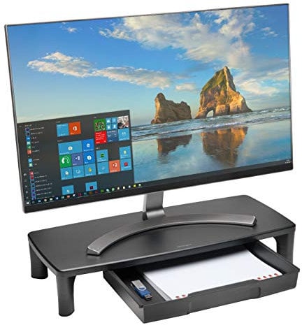 Kensington SmartFit Monitor Stand with Drawer for your Home Office - Monitor / PC riser with Desk Storage for Desk Accessories (K55725EU)