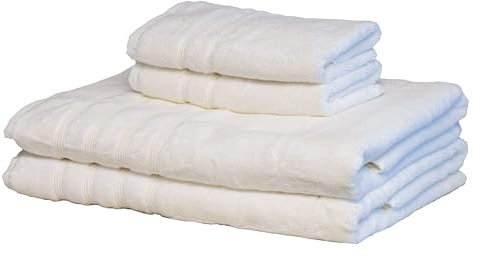 Mosobam Luxuriöses türkisches Handtuch-Set, 4-teilig, Größe XL, 35 x 70 cm, 16 x 30 cm, Weiß, 700 g/m², Bambusviskose und ägäische türkische gekämmte Baumwolle