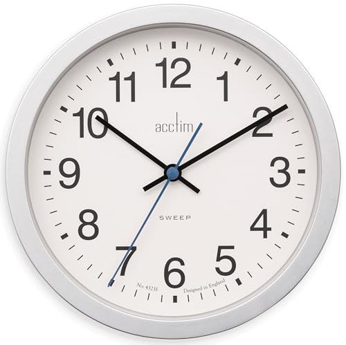Acctim Bromham Non Ticking Sweep Seconds Hand Wall Clock 20cm Diameter (Silver)