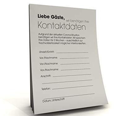 Kontaktdaten-Zettel für Gastronomie, Handel, Friseur „Blanko | Blätter zur Datenerfassung von Gästen | Kunden