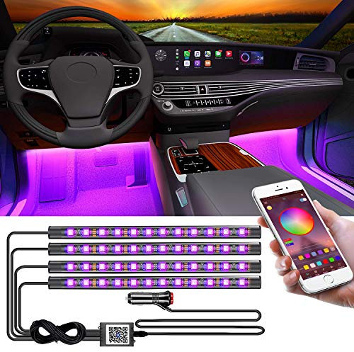 Upgrade Auto-Innenbeleuchtung mit Smart-App-Steuerung, 4 Stück 48 LEDs, Auto-LED-Lichtstreifen, Mehrfarbig, mehrere Szenen und Musik-Synchronisation unter dem Armaturenbrett