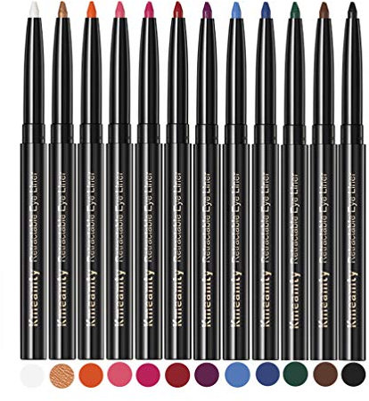 Kmeamty Gel-Eyeliner-Stift-Set, 12 Farben, einziehbar, langanhaltend, glatt, Eyeliner, Lipliner, Lidschatten, vegan, tierversuchsfrei