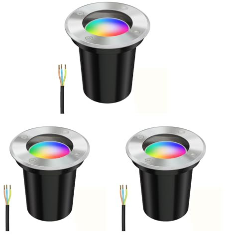 ledscom.de 3 Stück Boden-Einbauleuchte BOLI für außen Edelstahl rund IP67 108mm Ø inkl. Smart Home RGBW GU10 LED Lampe, 5,41W, 473lm