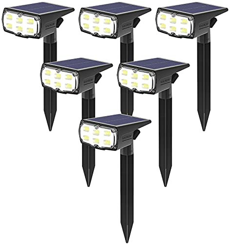 GOLUMUP Solarleuchten Garten, 36 LEDs Solar Gartenleuchte Solarstrahler IP67, 2 Helligkeitsstufe, Solarlampe für Außen, Hof, Garage usw. 6 Stück - Kaltweiß