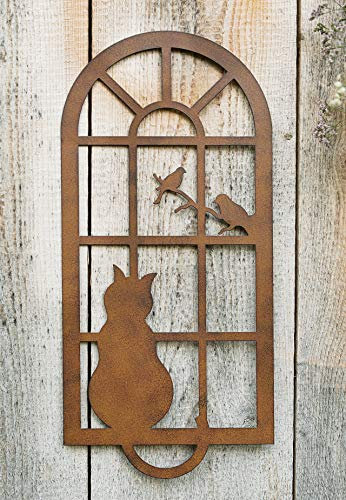Dekoleidenschaft Wanddeko „Katze am Fenster“ aus Metall, Braun, Natur Wandschmuck, Wandbild, Metalldeko, Hänger