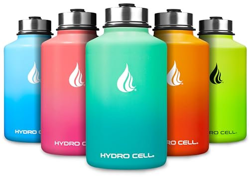 HYDRO CELL Stainless Steel Water Bottle w/Straw & Wide Mouth Lids (64oz 40oz 32oz 24oz 18oz 14oz) - Insulated Sweat Proof Sport Design (Mint/Green - 64oz)