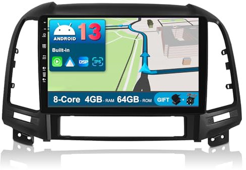 JOYX Android 10 Car Radio Suitable for Hyundai Santa FE (2006-2012) - 4G + 64G - Built-in DSP/Carplay/Android Car - Camera MIC - 9 Inch - With SWC 4G WiFi Bluetooth 5.0 DAB Fast Boot 3 60 Camera