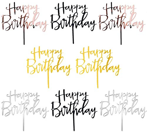 Lushly 8 Stück Happy Birthday Tortendeko, Cake Topper, Glitter Torten Topper Geburtstag, Tortenstecker Geburtstag, Acryl für Geburtstag Babyparty Jubiläen (4 Farben)