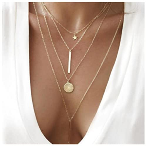 Dervivea Bohème Mehrschichtige Halskette Choker Vertikale Bar Anhänger Halskette Mehrschichtige Bar Scheibe Halskette Gold Lange Halskette Kette Schmuck Für Frauen Und Mädchen