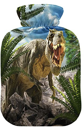 YOUJUNER Hot Water Bottle with Dinosaur Cover 1 Litre Large Hot Water Bag Warm Comfort Hand Feet Warmer